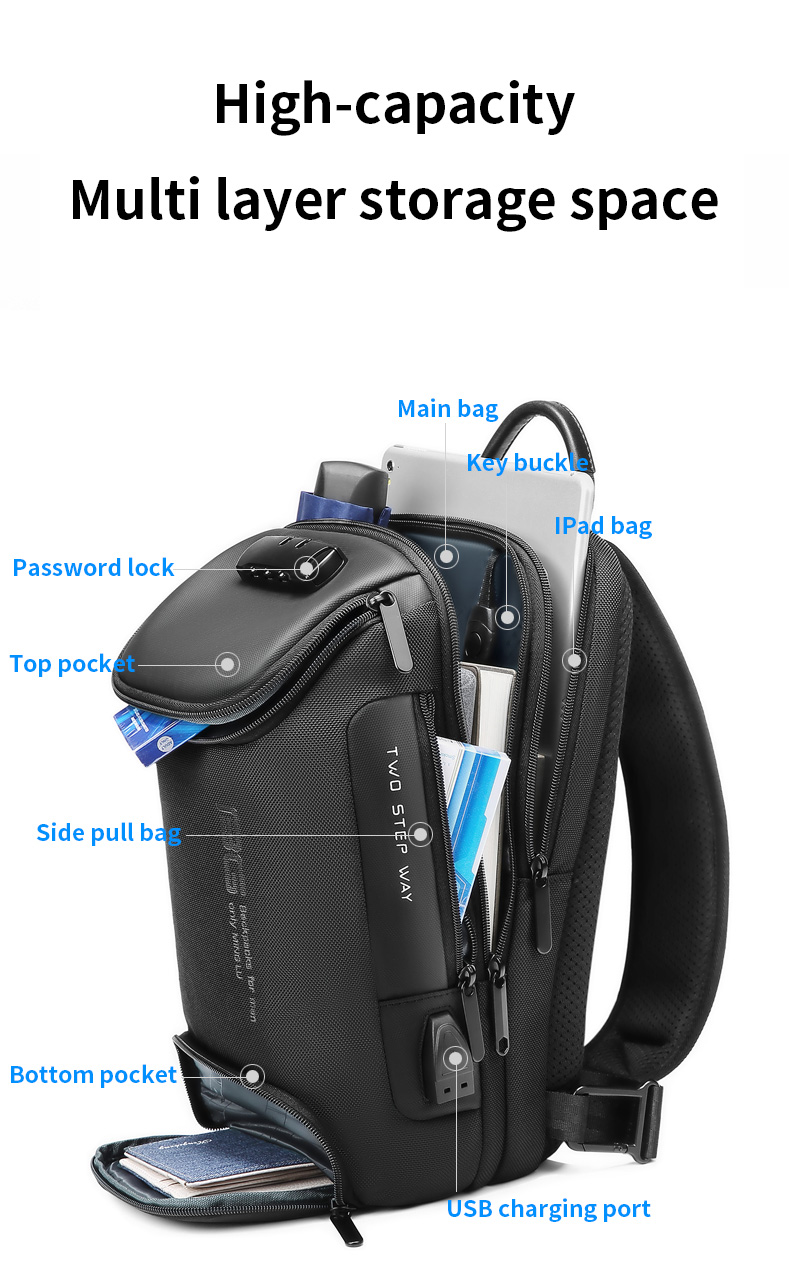 Factory new design usb men fashion travel waterproof portable men shoulder crossbody sling bag