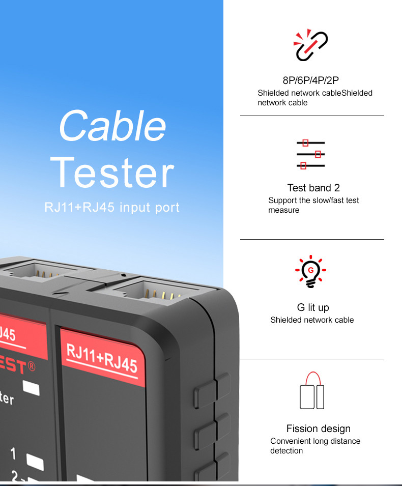 HABOTEST HT812 Network Cable Tester RJ11 RJ45 Dual-use Tester LED Status Display NC/HDMI Repair