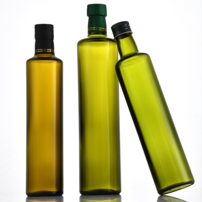 Body Material Glass Olive Oil Bottle Dark Green Round Oil Glass Bottle with Metal Lid
