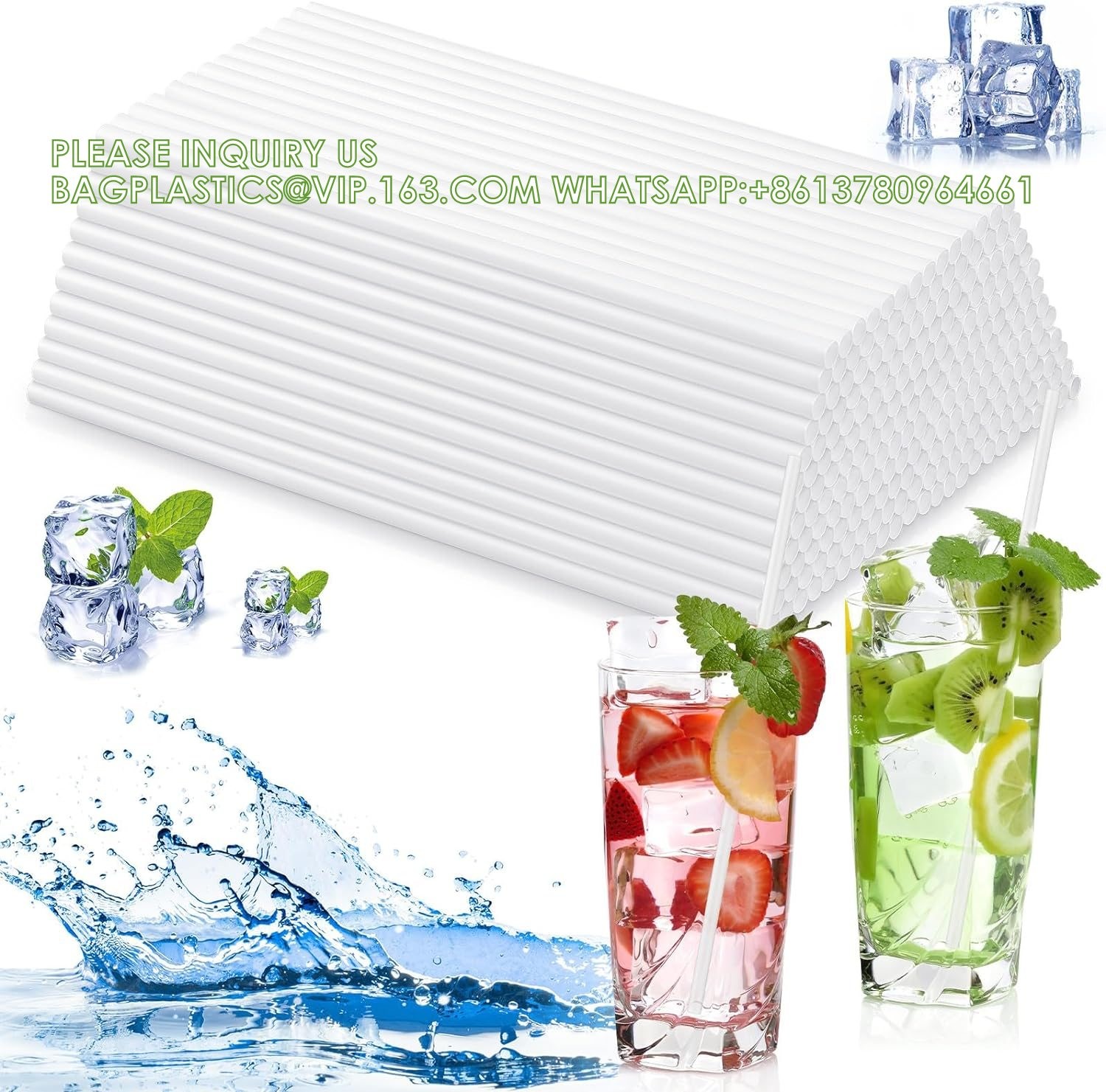 Compostable Straws 7 3/4 Inch Long - Clear Disposable Straws, Eco Friendly Drinking Straw For Milkshake Smoothies