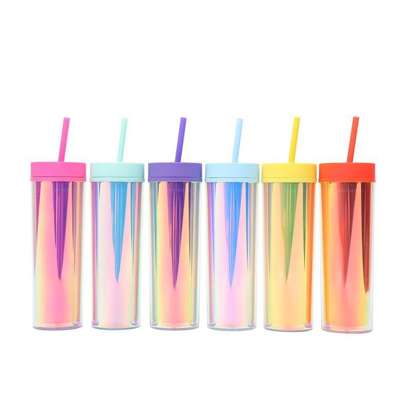 Strata Cups Skinny Tumblers 16oz Matte Colored Acrylic With Lids And Straws
