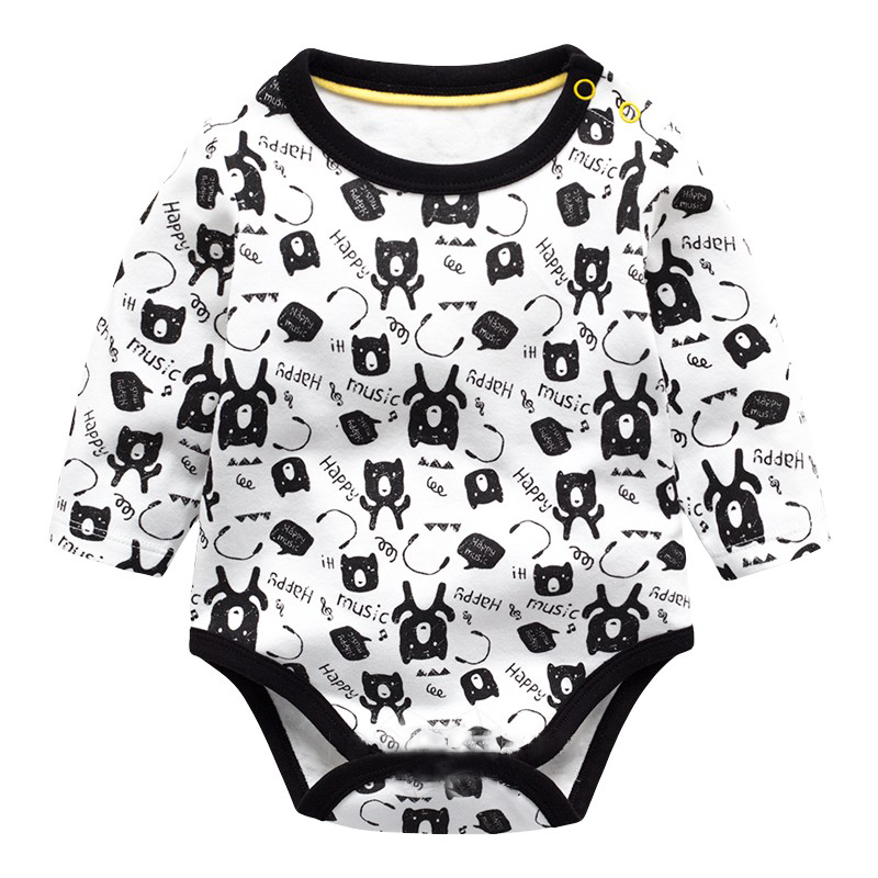 Spring Autumn Cotton Long Sleeve Plain Printed Baby Girl Boy Rompers Jumpsuits