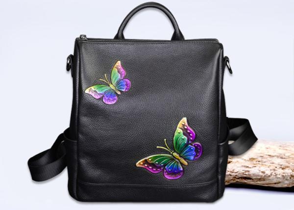 Fashion Institute Ladies Leather Backpack For Women , Butterfly Embroidery