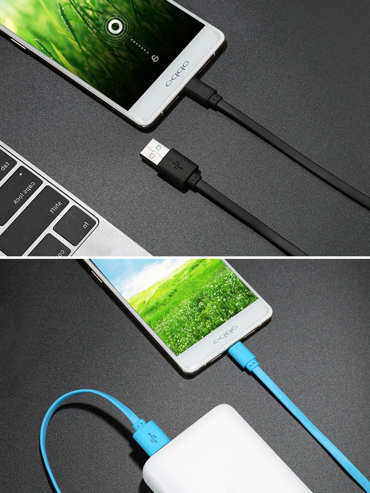 1M 2.4A Micro USB Data Transfer Cable Flat USB Charging Cable