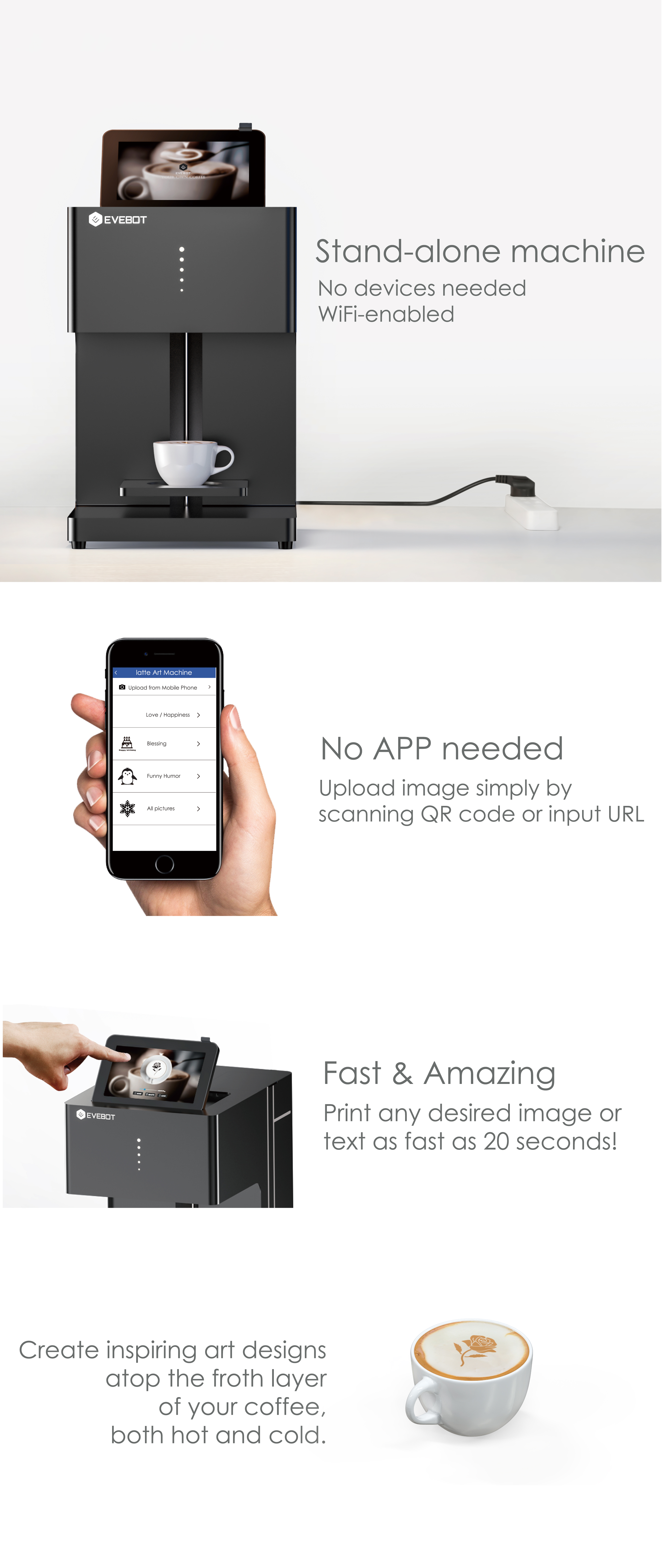 Single Color Cake Coffee Art Printing Machine 15W Power
