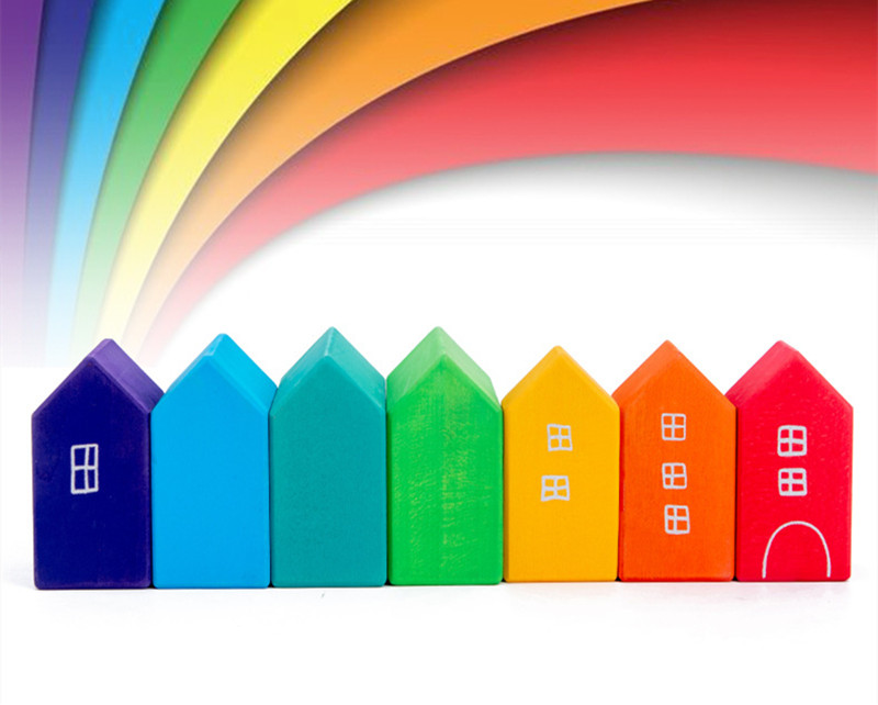 22.5cm House Wooden Rainbow Stacker Wooden Story Rainbow Stacking Toy