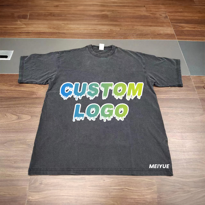 Customizable Vintage Streetwear T Shirts Men 100% Cotton Acid Wash Black Shirt