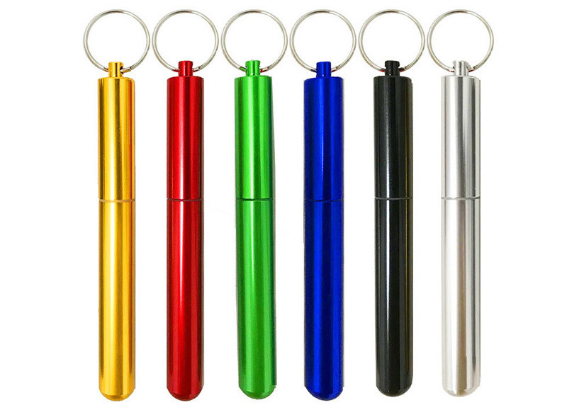 Restaurant Retractable Stainless Steel Straws With Aluminum Alloy Storage Tube