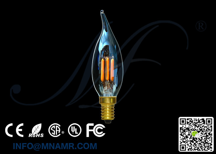 LED Bulb C32 Tipped Clear Glass 120v 240v E14 1w 2w 3w 4w 6w Candle Bulbs 3000k for Chandelier Lights