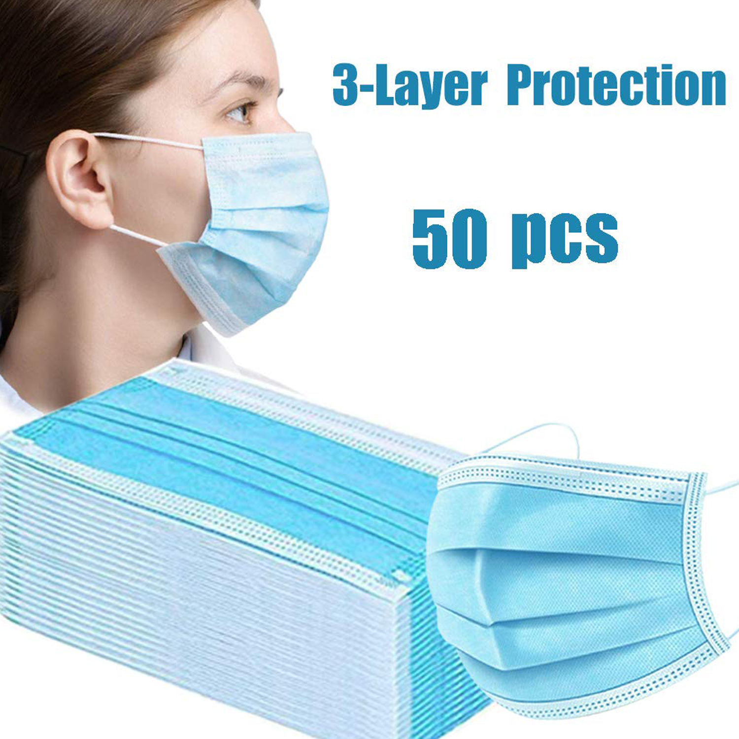 3 Ply Antibacterial Face Mask Non Woven Disposable Gas Mask For Health