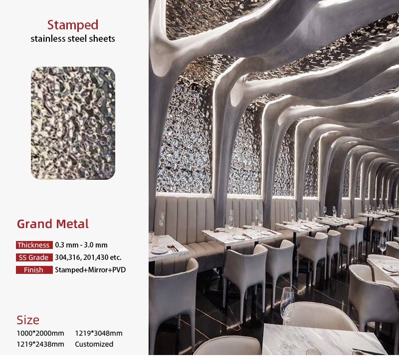 Factory Price 201 304 316 Stamped Finish Water Ripple Stainless Steel Sheet For Ceiling Panel and Wall Cladding