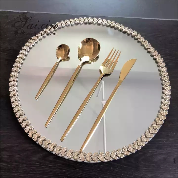ZT-072 glass mirror charger plate for wedding table decoration