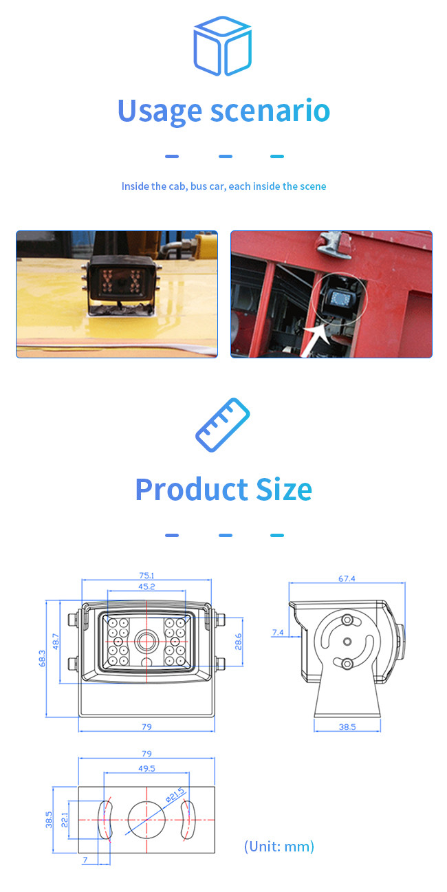 Little Korean Style Unlit 18.5mm Perforated Waterproof Rear View Car Parking Camera System