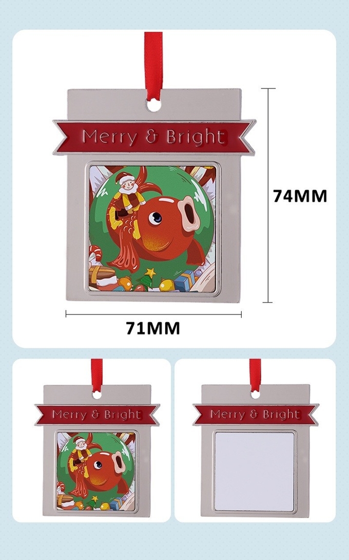 Christmas Decorations Sublimation Blank Metal Pendants With Red Hanging Rope Christmas Photo Frame Ornaments
