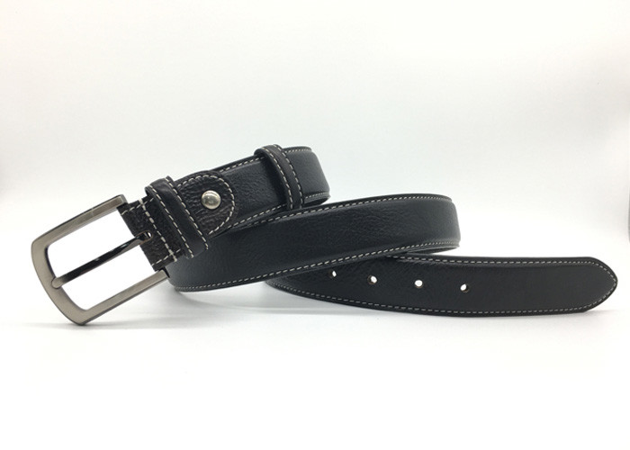 Pin Buckle Black Mens Leather Dress Belt For Jeans