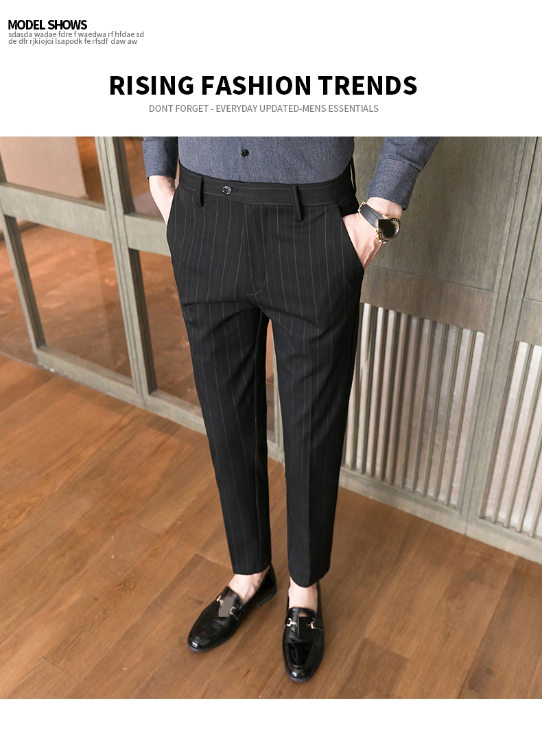 Autumn Formal Pants for Men Thick Stripes and Mid Waist Design Plus Size Trousers