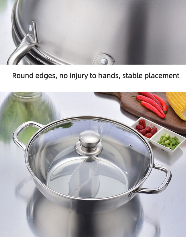 High Quality Induction Cooking Pot 304 Stainless Steel Hot Pot Kitchen Soup Pots With Glass Lid