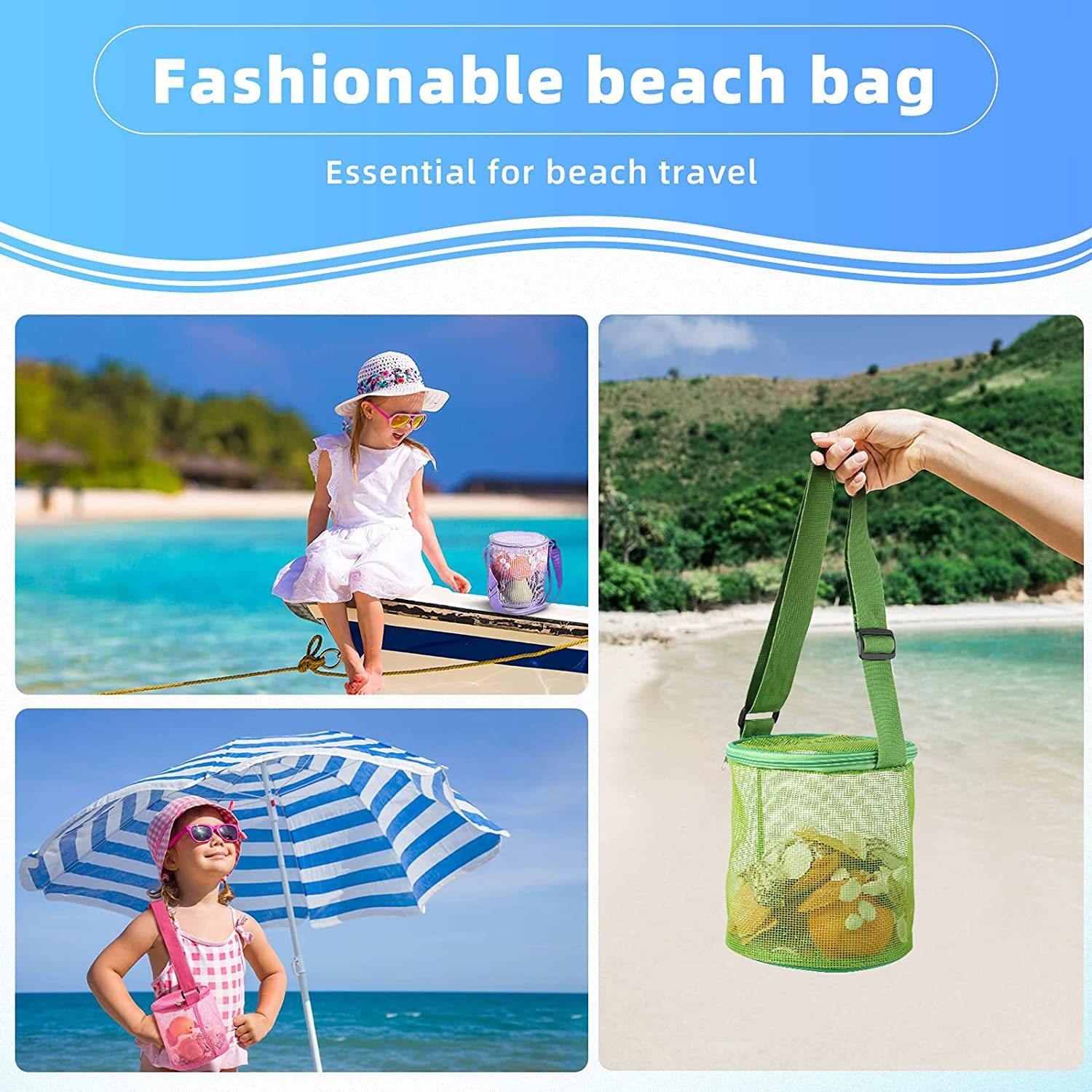 New Children'S Mesh Shell Storage Bag Beach Three-Dimensional Round Sand Bucket