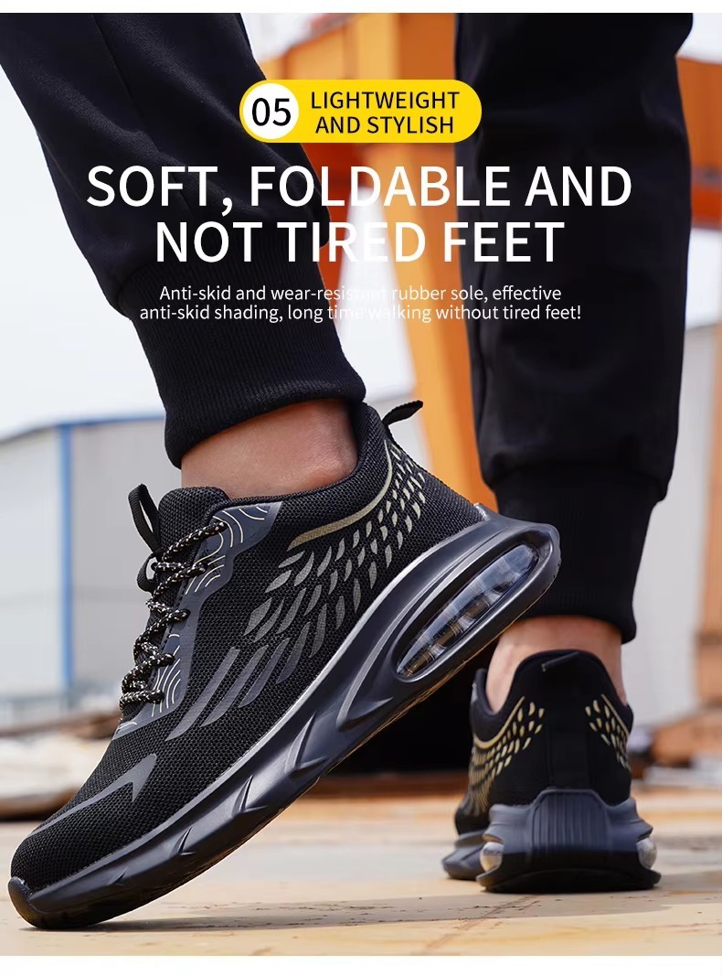 Industrial Work Flyknit Safety Shoes With Air-cushioned Sole And Kevlar Midsole