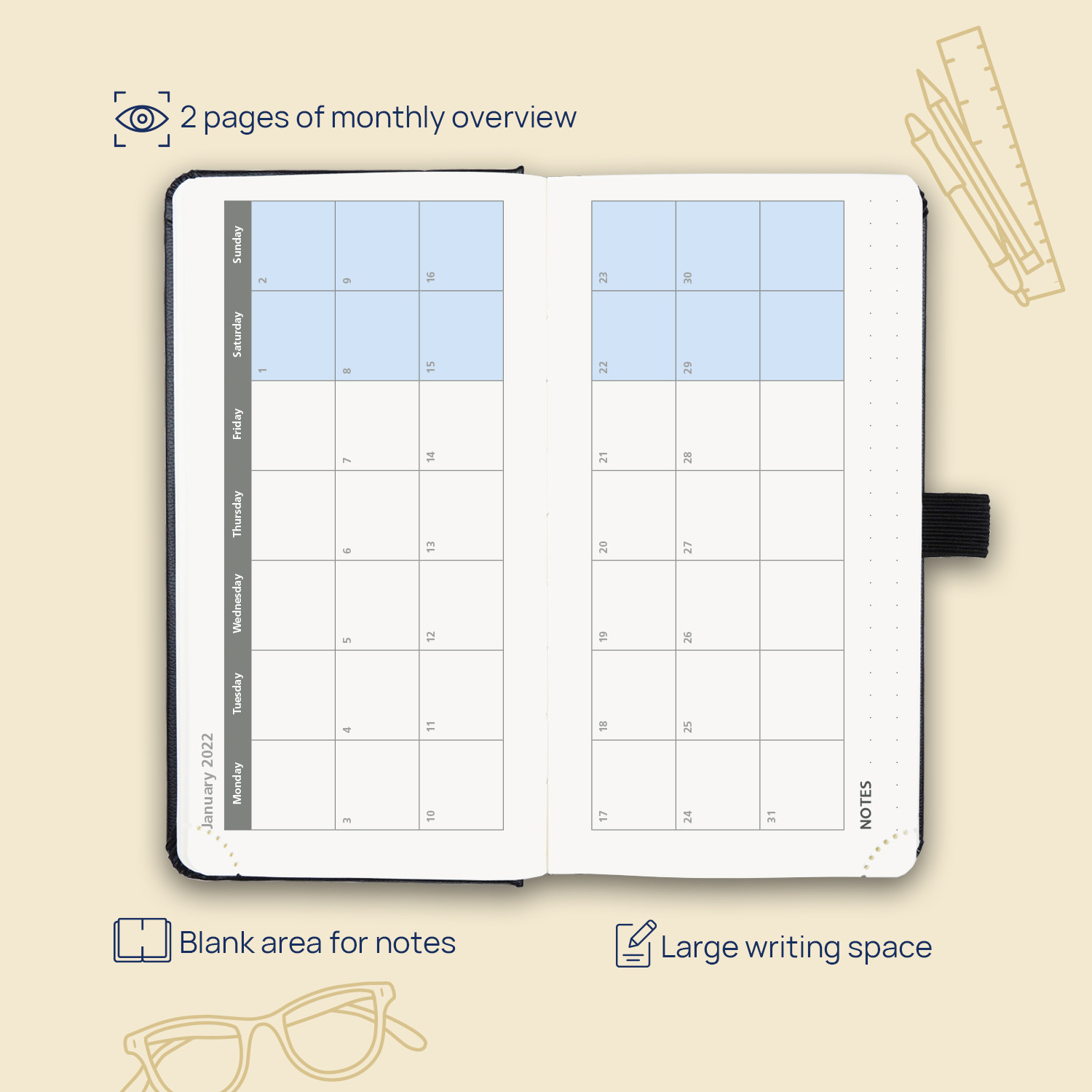 6.3X3.4inch Compact Weekly Planner With Hard Leatherette Paper Cover