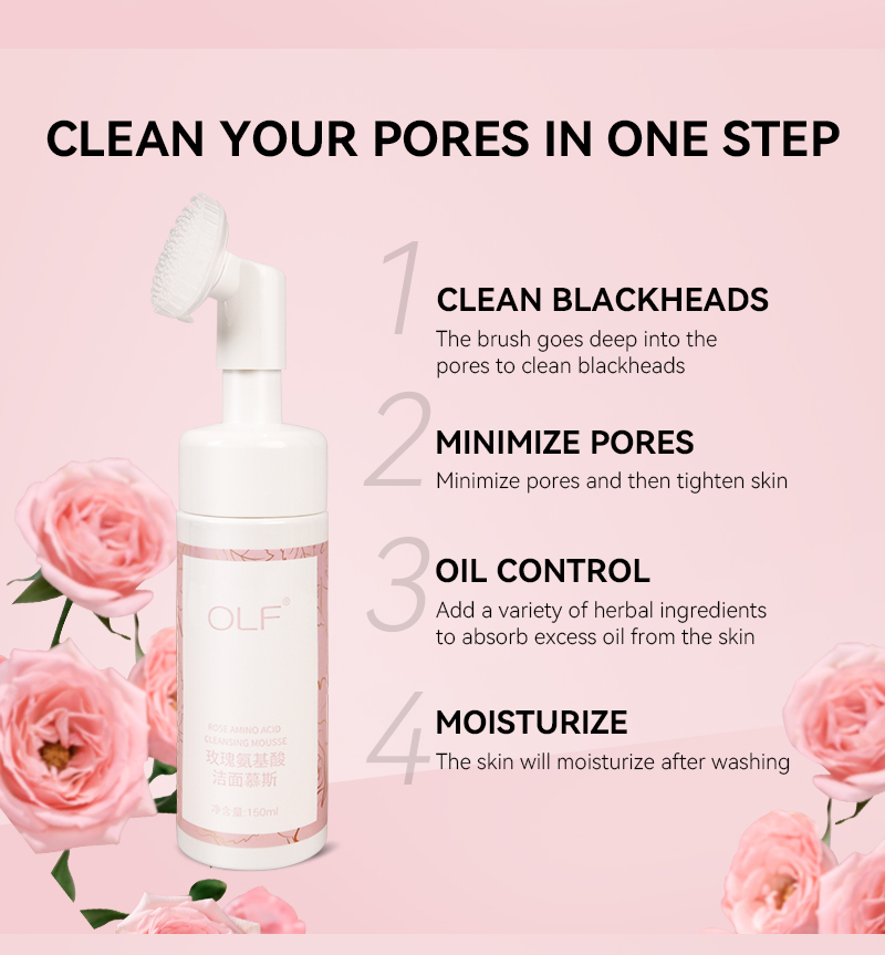 Oem Natural Vegan Moisturizing Face Foaming Wash Whitening Blackhead Acne Remover Hydrating Rose Facial Cleanser All Skin Types