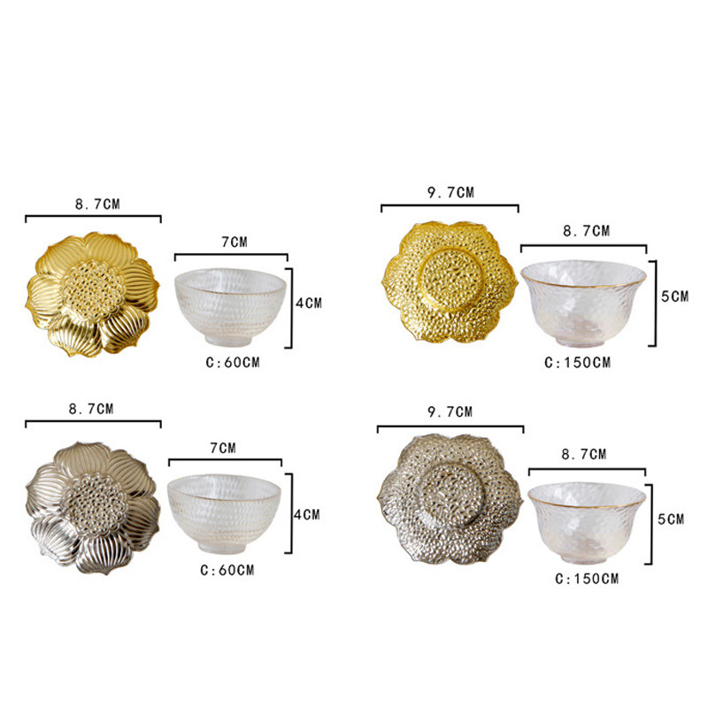 Lotus Base Hammer Pattern Transparent Glass Tea Cups Gold Silver Color