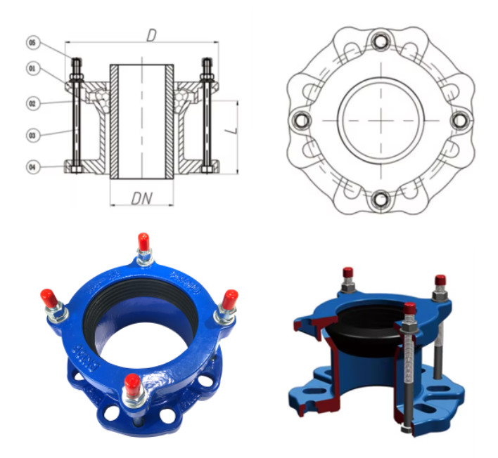 Wide Range Cast Iron Universal Fittings HDPE And PVC Pipe Flange Adapters Stainless Steel Connectors