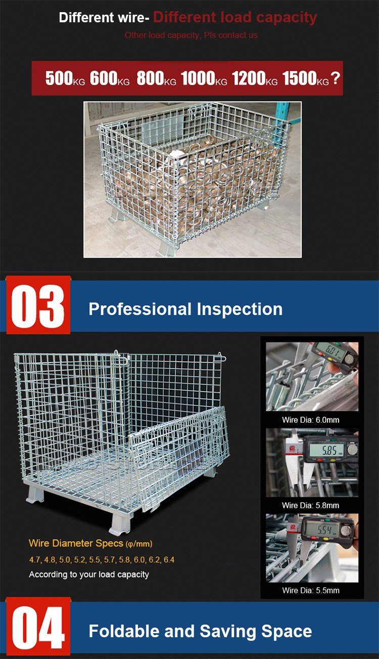 Heavy Duty Collapsible Foldable Transport Metal Wire Mesh Pallet Box