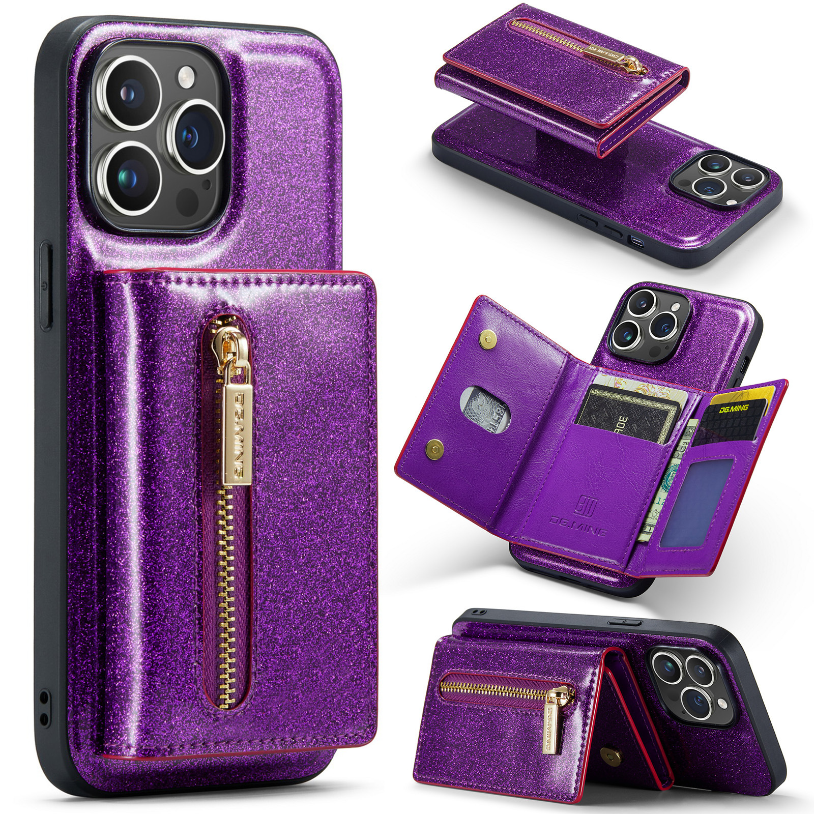 For IPhone15 Pro Max Flash Wallet Protector PU Mobile Cover IP14 Pro 2 in 1 Magnetic Cell Phone case