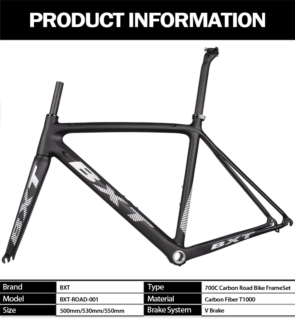 700C Rim Brake Bike Frame Full Carbon Fiber Racing Road Bike Frameset Max 23C Tire