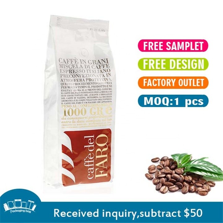 Custom Printed Stand Up Pouch Coffee Bag Flat Bottom Coffee Packaging Bag Pouch With Zipper