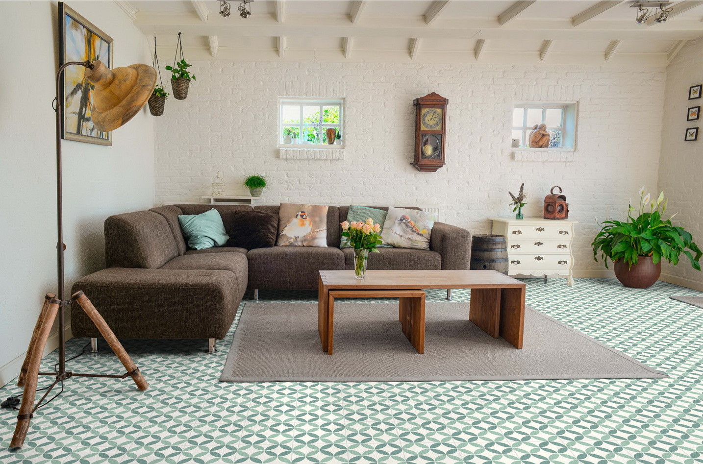 Light Green Durable Wall Tile For Bedroom And Antibacterial 250x250mm Interior Floor Tiles For Living Room
