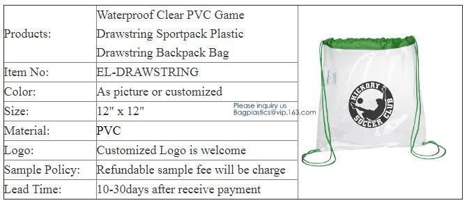 Transparent PVC Drawstring Bag With Colorful Rope,Clear PVC drawstring bag with gold string,Pvc Strips Printing Gift Pac
