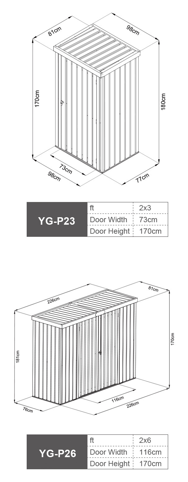 YG Series Compact Storage Shed 2x3 0.25mm with Lockable Door