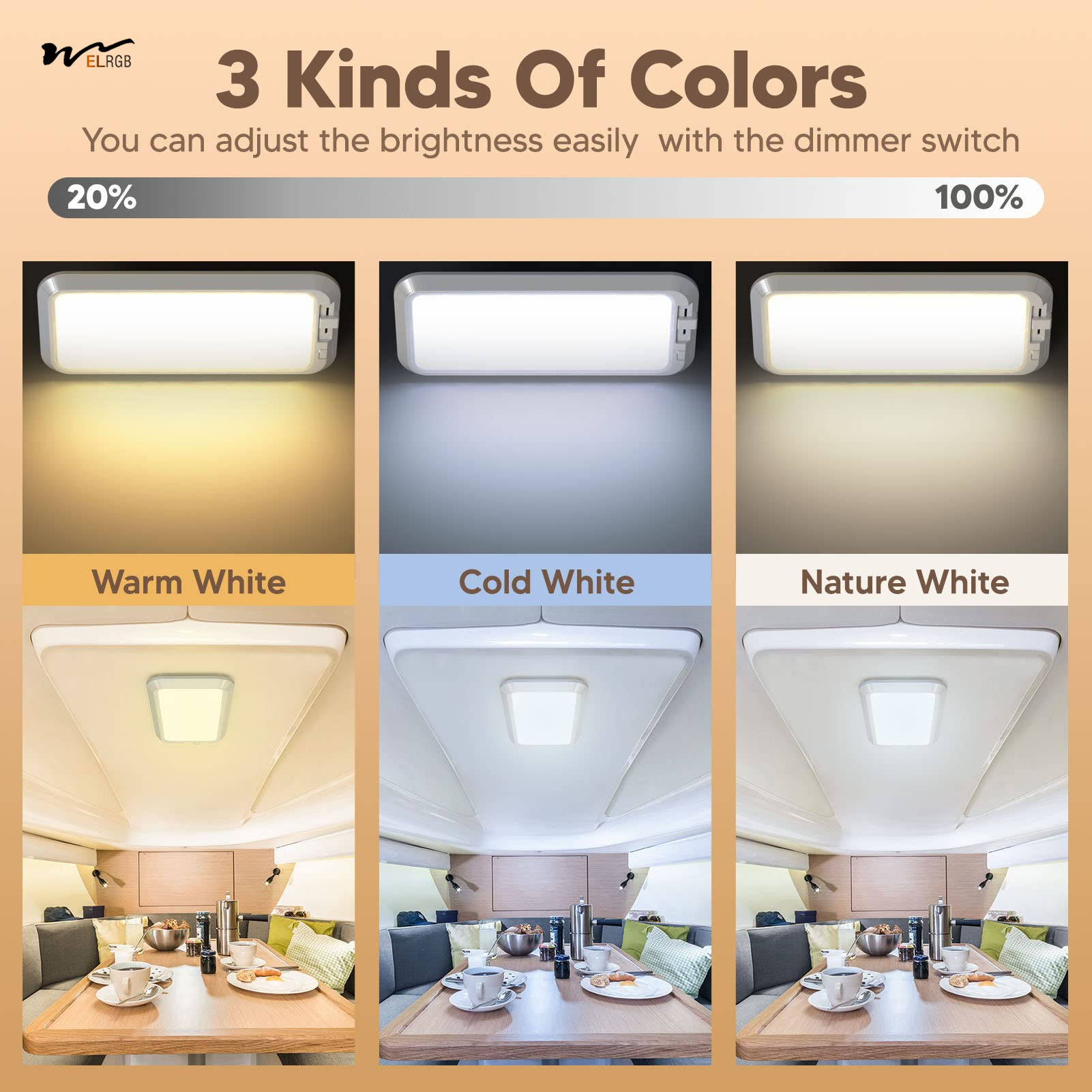 700LM Dimmable Sliding RV Ceiling Dome Lights 7W DC10-30V Super Bright Interior LED Lights