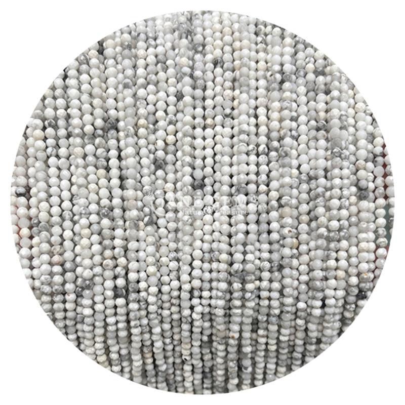 Gems Bead Natural Crystal Faceted Round Shape Small White Jade Howlite Loose Bead Strands for Bracelets
