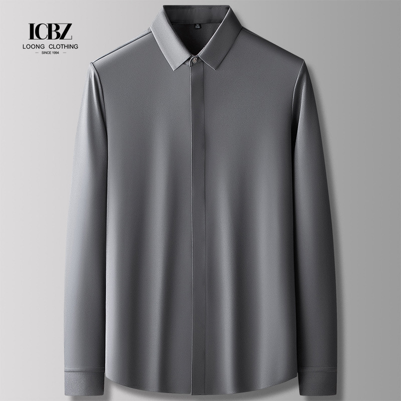 LCBZ Custom Logo Luxury Striped Silk Men's Shirt Covered Button Closure for Winter
