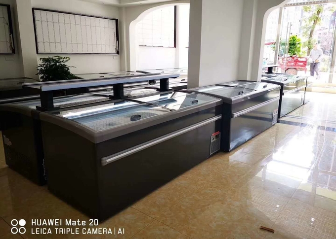 Supermarket Combination Commercial Glass Door Chest Island Freezer With Auto Defrost