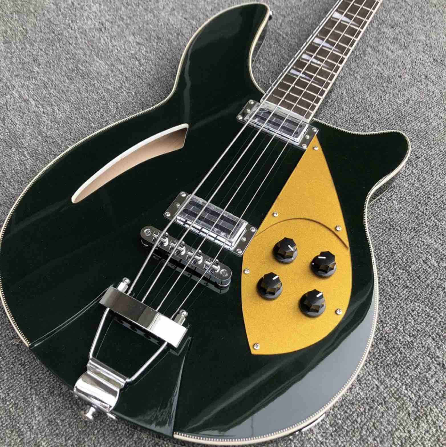 Bass guitar, Blackish green 4 strings rich electric bass guitar,Fishbone binding Chrome hardware,Free shipping