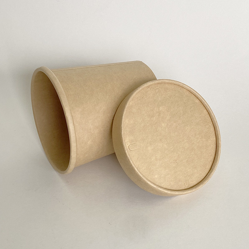 Biodegradable Soup Paper Cup With Lid 16 Oz 500ml Kraft Noodle Container