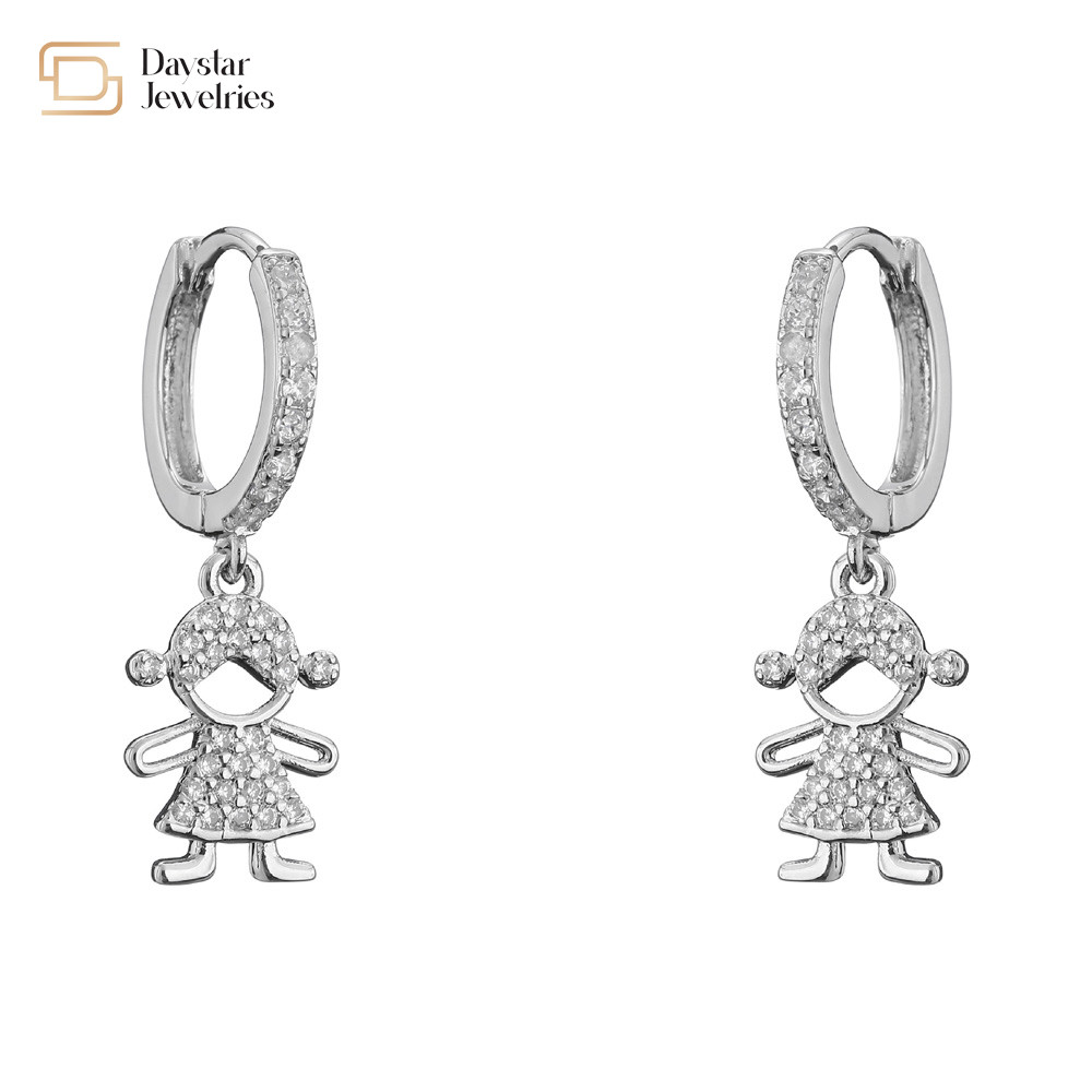 18k Brass Gold Pendant Hoop Earrings Zircon Diamond for Boy Girls