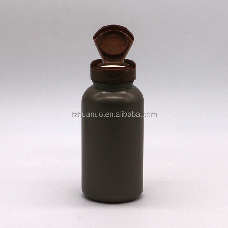 200mL Round Shape HDPE Plastic Pill Storage Bottle with Flip Over Lid and PE Material