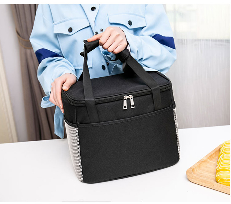 Double Zipper Polyester 22CM Depth Insulated Lunch Cooler Bags