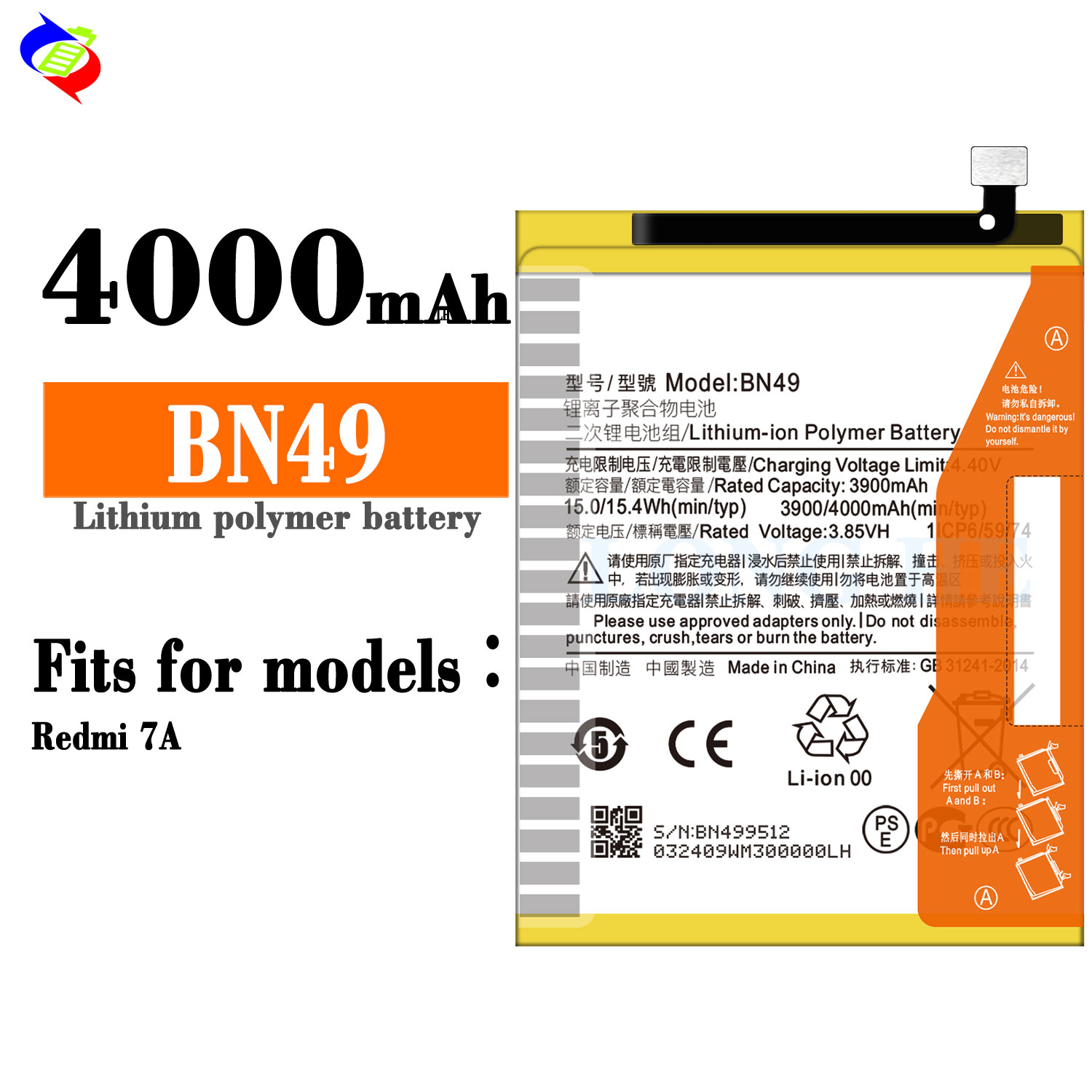 BN49 Coding Rechargeable Battery for Xiaomi Redmi 7A 4000mAh 3.85V A Grade Original