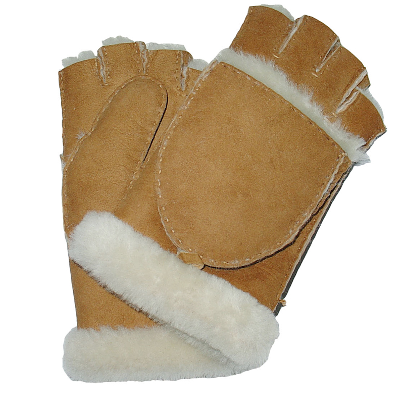 High quality touch screen sheepskin curly wool half finger mitten gloves