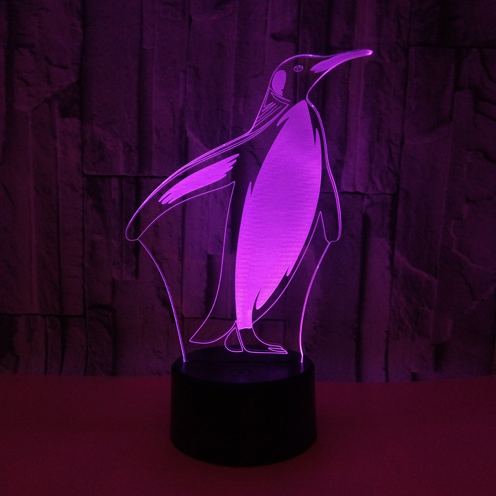 OEM animal picture logo Penguin 3D LED night light Colorful touch remote gift 3D small table lamp