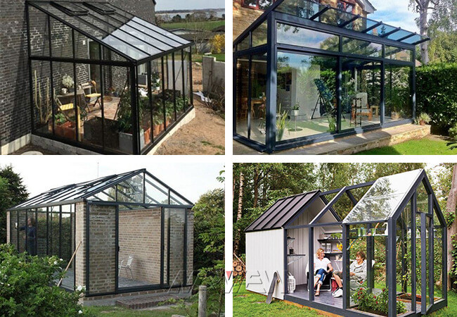 Prefabricated Large Garden Greenhouse Curved Gazebo Single Slope roof