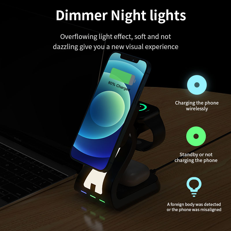 3 In 1 Multifunctional Wireless Charger For IPhone Magnetic Night Light
