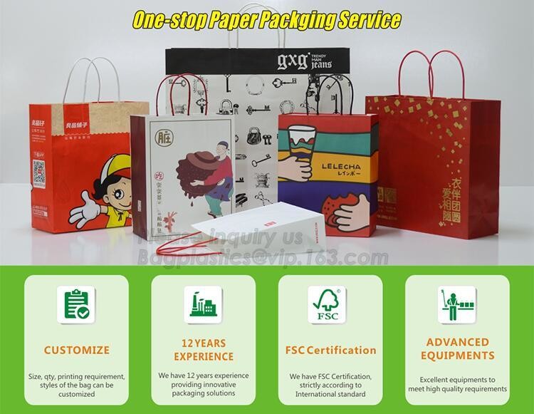 flat paper handle customized design shopping gift printed kraft paper bag,Paper Carrier Bag With Personalization Logo Fo