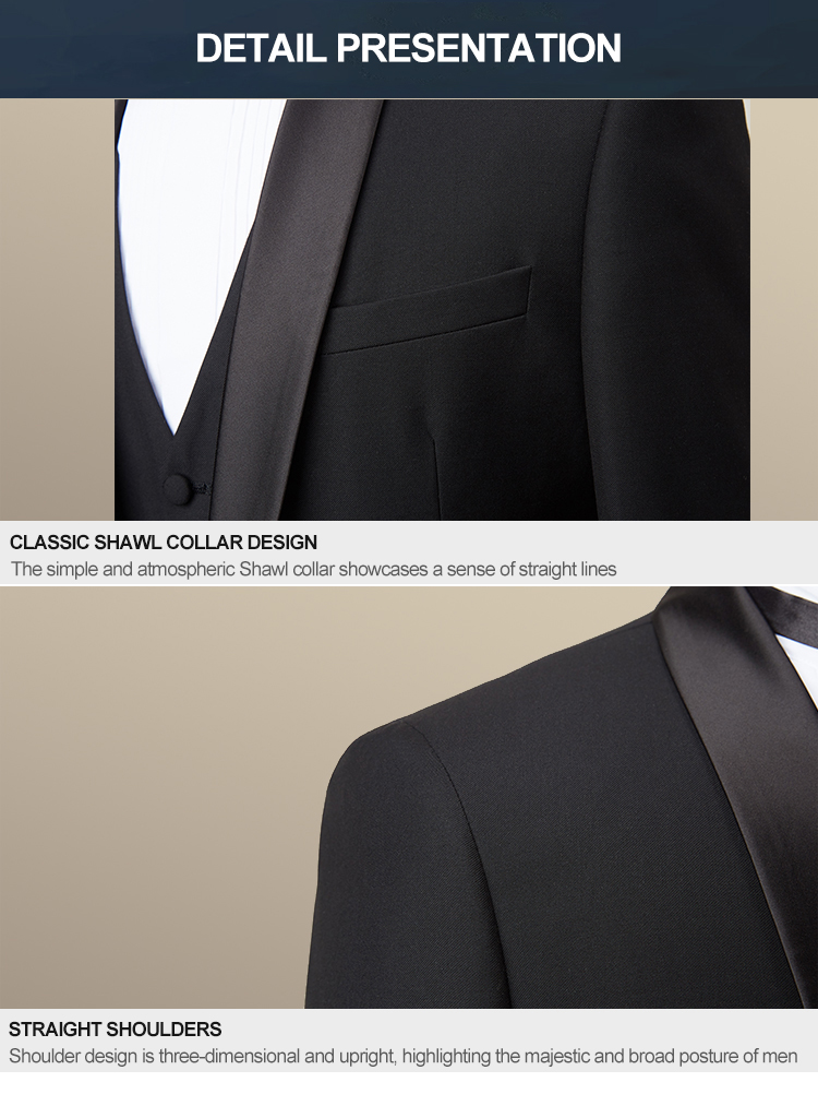 Regular Length Dark Color One-button Gun and Shawl Lapel Silk Collar Men's Business Suits